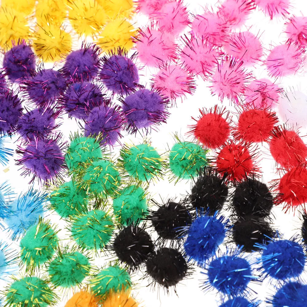 100 Pcs Pom Poms Arts Crafts Kids Fuzzy Sparkle Cat Toy Child Decorations