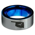 thumbnail image 2 of Tungsten Oklahoma Sooner State Bird Flying Band Ring 8mm Men Women Comfort Fit Blue Flat Cut Brushed Gray Polished, 2 of 4