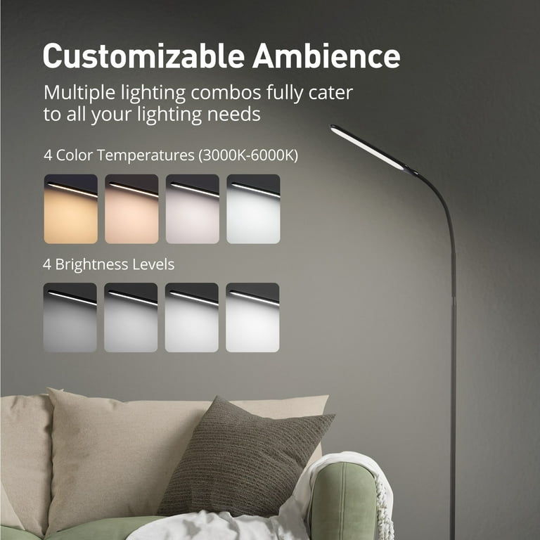 TaoTronics LED Floor Lamp, 4 Brightness Levels & 4 Colors Dimmable Floor  Lamp Modern Standing Light Adjustable Gooseneck Task Lighting for Reading