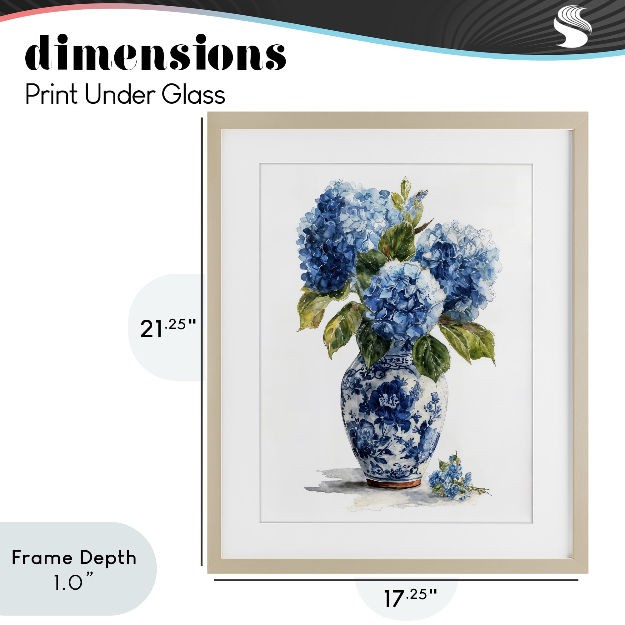 Stupell Industries Porcelain Vase with Hydrangea Bouquet Birch Framed Print Under Glass, design by Imagine It Images