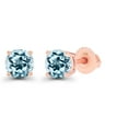 thumbnail image 2 of Decadence Solid 14K Rose Gold 5mm Round Natural Sky Blue Topaz December Birthstone Screwback Stud Earrings, 2 of 5
