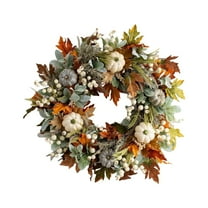 Farmhouse Pumpkin Wreath for Front Door - 24" Artificial Fall Decor with Berry Vines, Thanksgiving Harvest Decoration All Season Indoor Outdoor Welcome