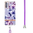 thumbnail image 3 of Flower Pattern Case for Samsung Galaxy A32 5G, Detachable Shoulder Strap Lanyard Crossbody Slim Lightweight Floral Cover with Soft Silicone Shockproof Drop Resistant Case,Purple Begonia, 3 of 7