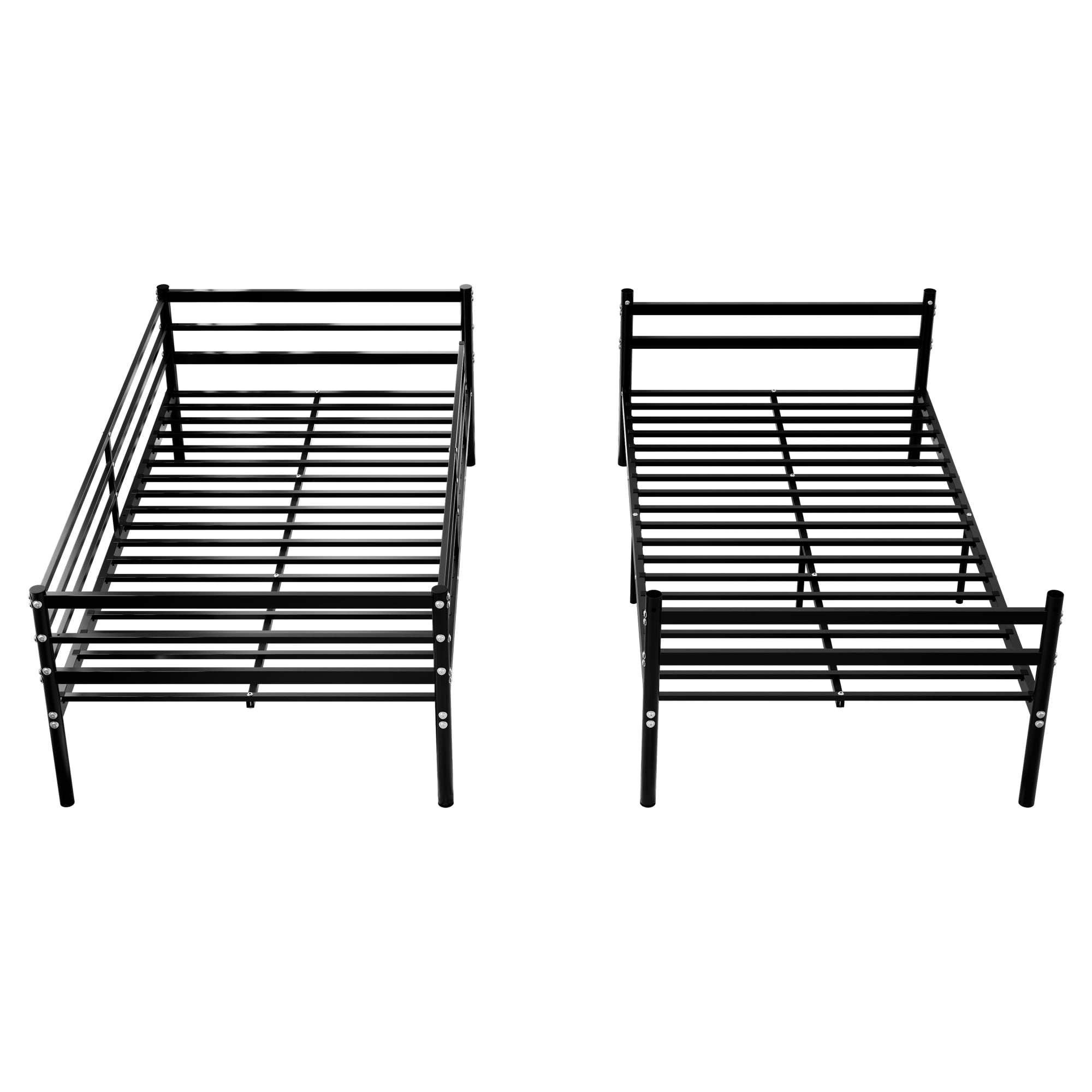 Twin Over Twin Metal Bunk Bed with High Guardrail & Ladder, Noise Free with Storage Space