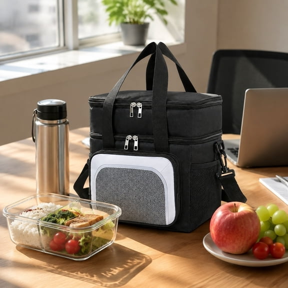 Lunch Cooler Bag with Insulated Leak-Resistant Liner, Handle and Strap, for Office, Picnic, Travel