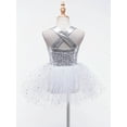 thumbnail image 4 of Aislor Kids Girls Sparkly Sequin Sleeveless Leotard Dance Dress Crisscross Back Mesh Skirt 6-16 A White 8, 4 of 7