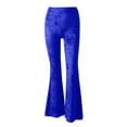 thumbnail image 6 of BLVB Women's Velvet Elastic Waist Flare Leg Palazzo Long Pants Casual Stretch Velour Bell Bottom Trousers for Fall Winter Blue, 6 of 7