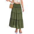 thumbnail image 6 of larppty Skirts for Women Trendy Flowy Ruffle Smocked Waist A-line Boho Swing Long Skirt with Pockets Beach Vacation（AG， M）, 6 of 9