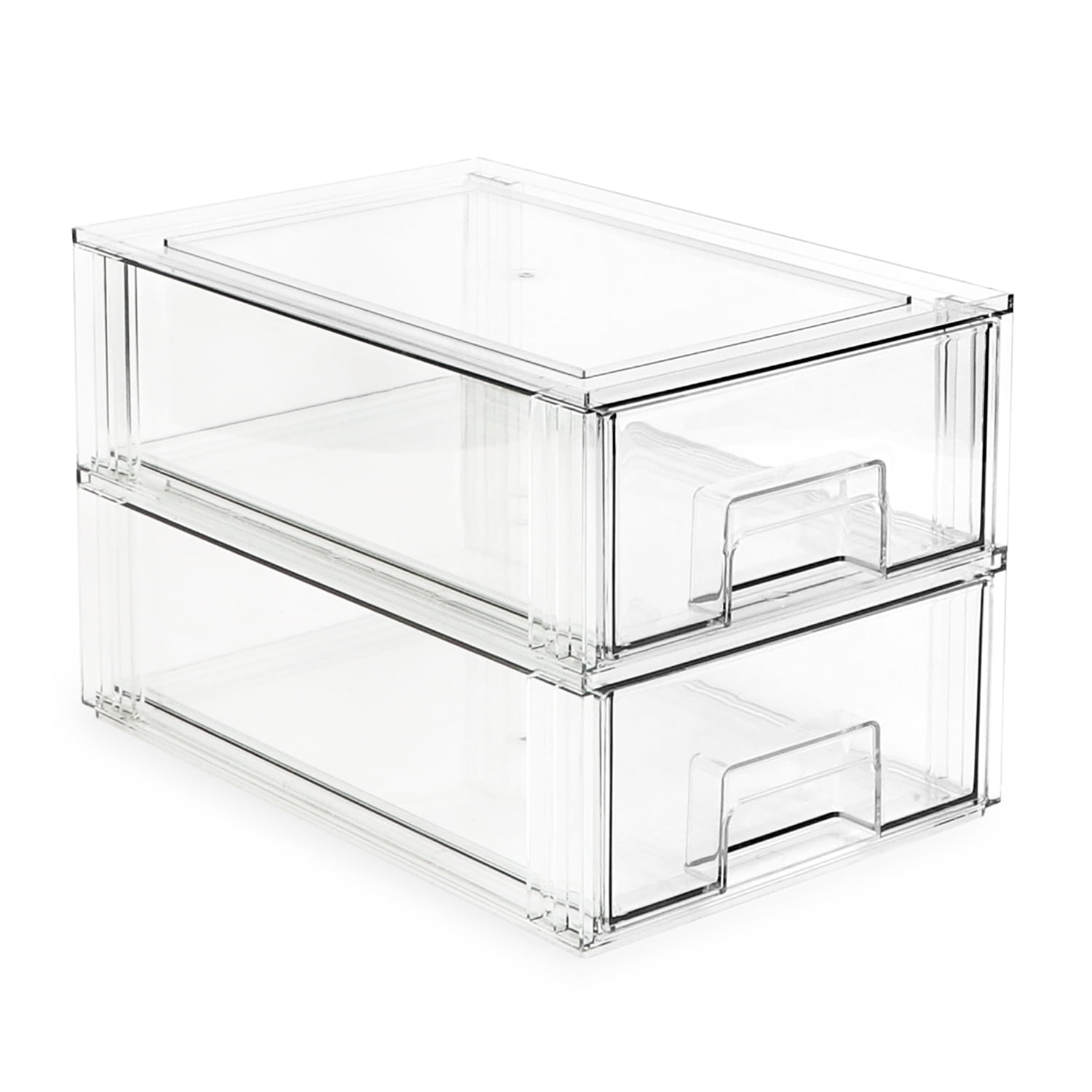Isaac Jacobs Clear Drawer Organizer, Medium – Stackable Plastic Storage Bin for Kitchen, Bathroom, Office, Vanity, and Home Organization