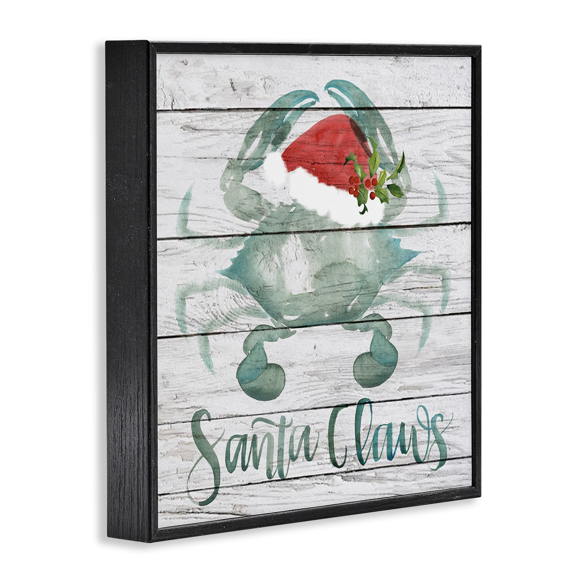 Stupell Industries Blue Crab Nautical Christmas Pun Nature Painting Black Framed Art Print Wall Art, 17 x 17
