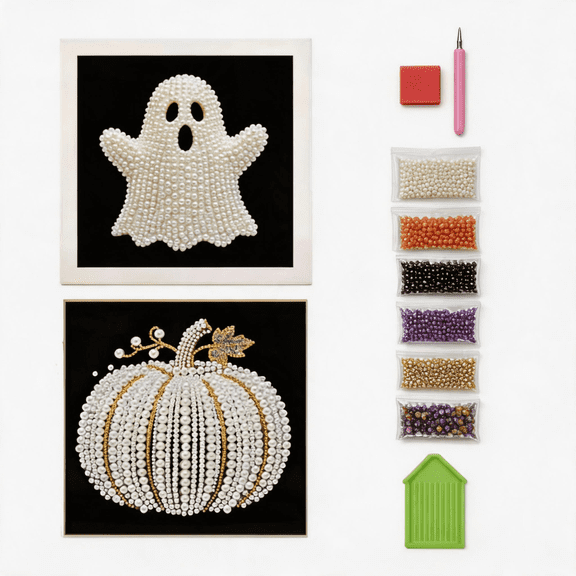 Kdkad Halloween Diamond Art, 7.9x7.9 In DIY Diamonds Painting Tabletop Kit for Adults, Ghost Pearl Painting Halloween Decorations for Indoor Desk Wall Fireplace Shelf, Ideal Gifts for Friend Family