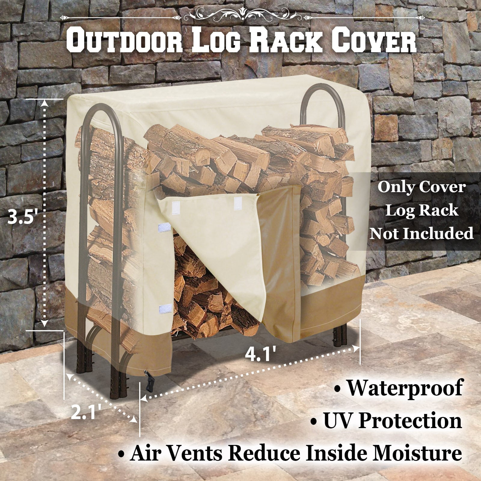 SUNRISEUMBRELLA Log Rack Cover Waterproof 600D Oxford Garden Patio Veranda Firewood Protect Cove