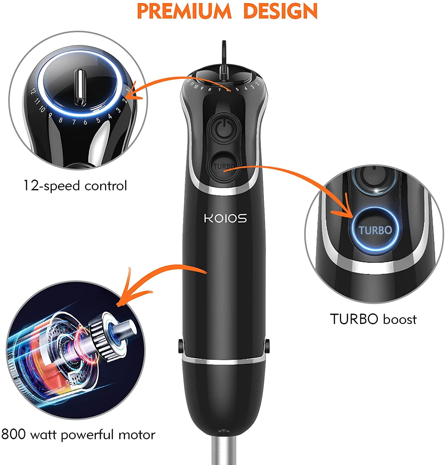 800-Watt 12-Speed Immersion Hand Blender with  Reinforced Blade and  Function for Fine Mixing