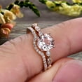 thumbnail image 3 of 2 Carat Morganite Rose Gold Wedding Set Bridal Ring Art Deco Halo Stacking Matching Band 6mm Round Cut Gemstone Astonishing Looking Anniversary Gift, 3 of 5