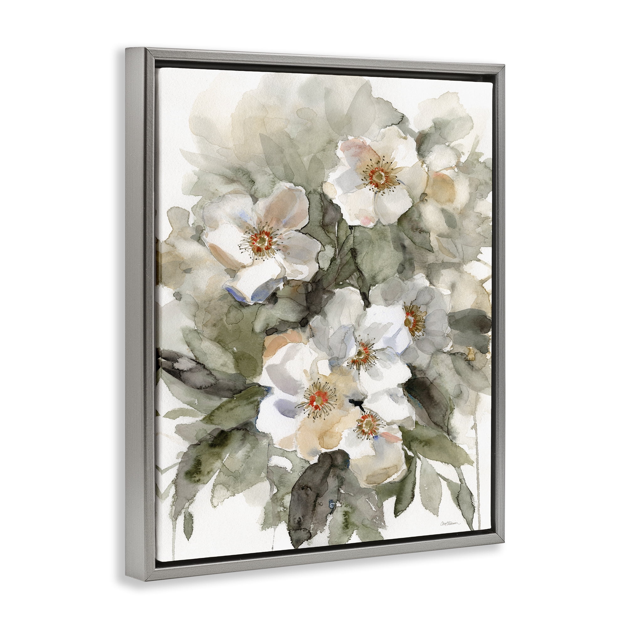 Stupell Industries Abstract Floral Bundle Plants & Flowers Painting Gray Floater Framed Canvas Art Print Wall Art, 17 x 21