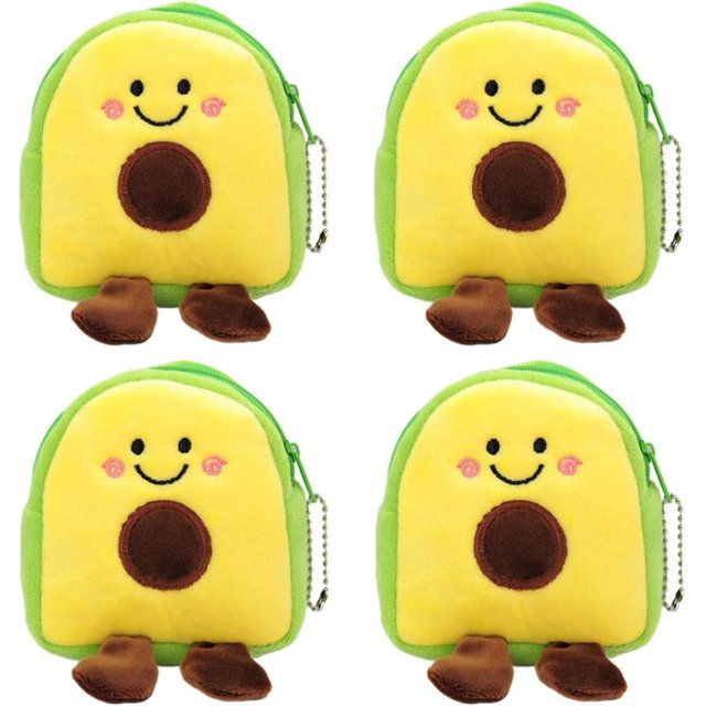 4 Uds. Monedero de felpa de aguacate, monedero con cremallera de fruta de dibujos animados, monederos novedosos, monedero con llavero TUNC Sencillez