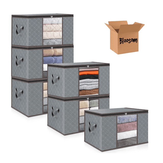 6 Bolsas Bloosom Organizador Ropa Almacenamiento Sábanas Edredones Gris