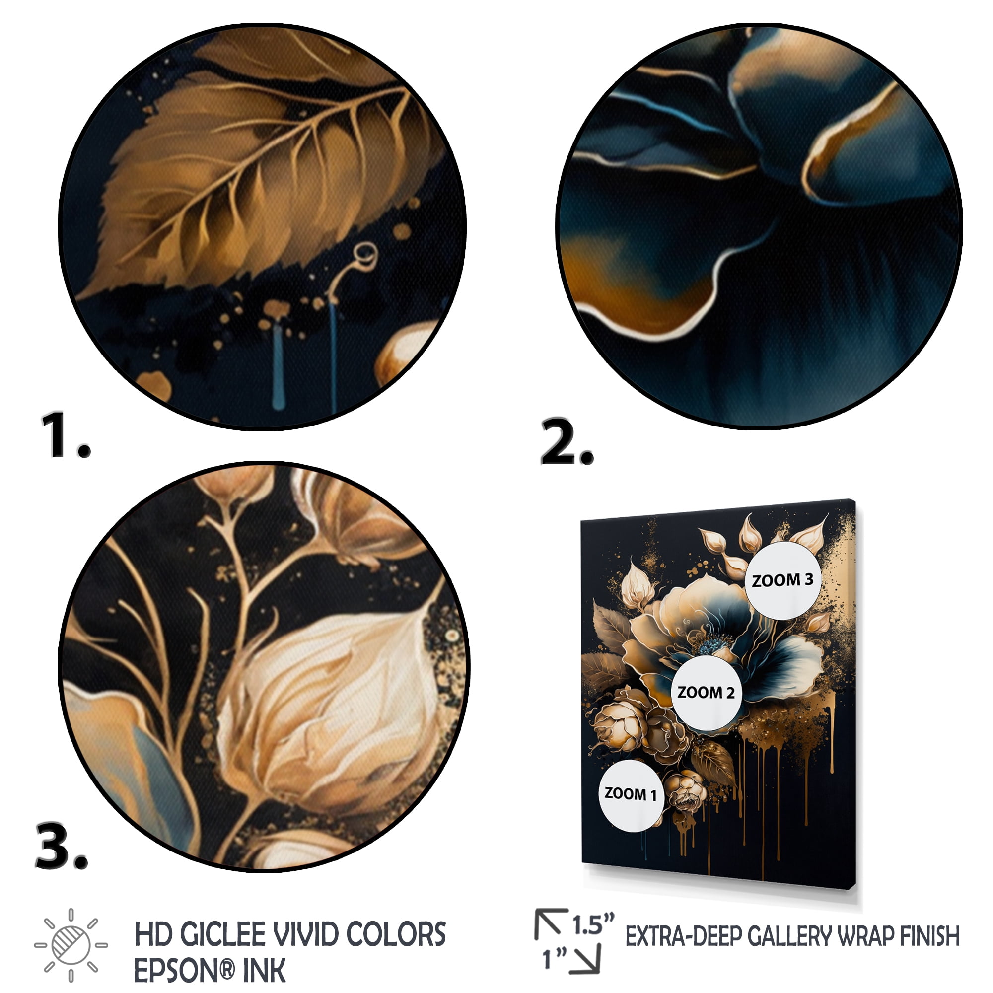 Designart Navy Blue And Gold Rose II Canvas Wall Art