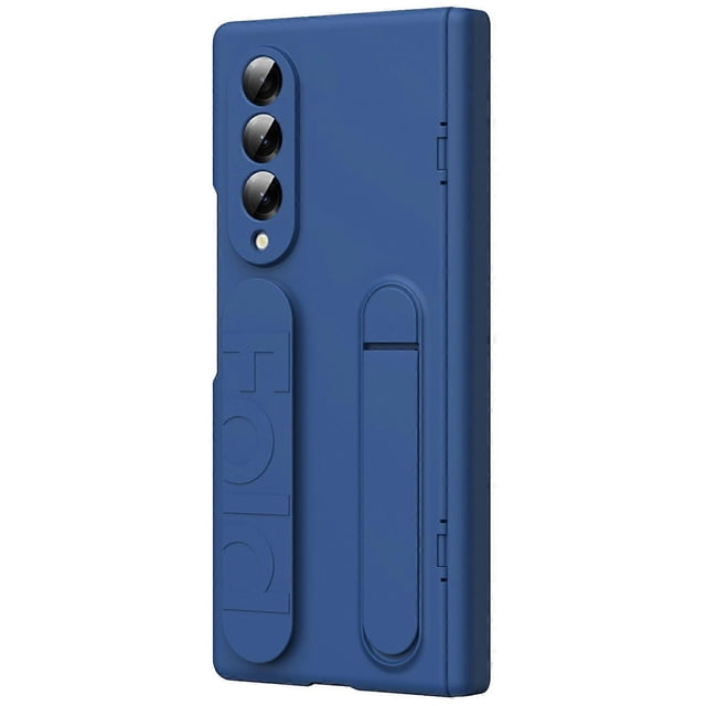For Samsung Galaxy Z Fold3 5G Case with Tempered Glass Film Silicone Wristband Kickstand PC Phone Co