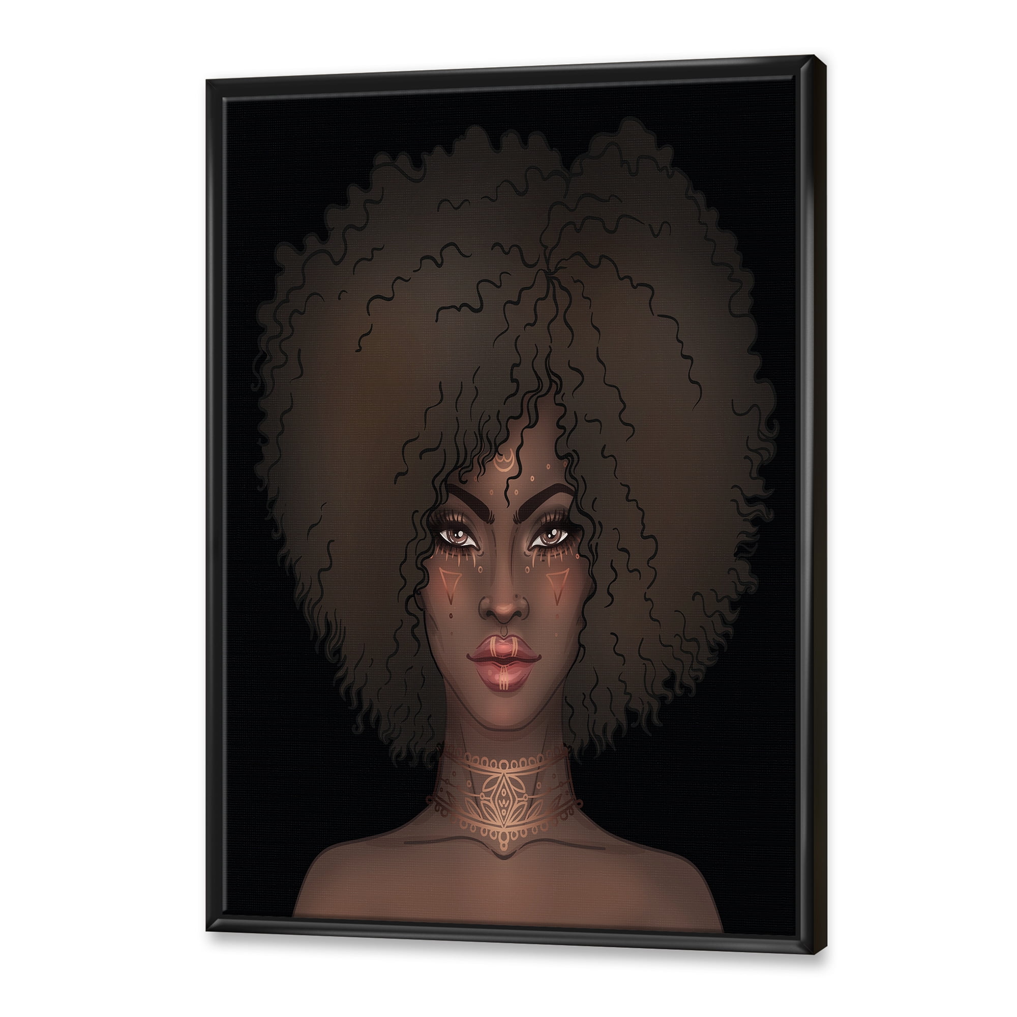 Designart 'Portrait of Afro American Woman III' Modern Framed Canvas Wall Art Print