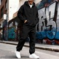 thumbnail image 4 of Mens 2 Piece Outfits Long Sleeve Half Zip Hoodies Joggers Solid Color Pullover Casual Streetwear Comfortable Tracksuit Men Black L, 4 of 8