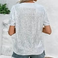 thumbnail image 5 of Hfyihgf Womens Sequin Tops Summer Fashion Short Puff Sleeve V Neck Shirt Sparkly Glitter Blouse Holiday Party Club Night Tee Top(White,L), 5 of 8