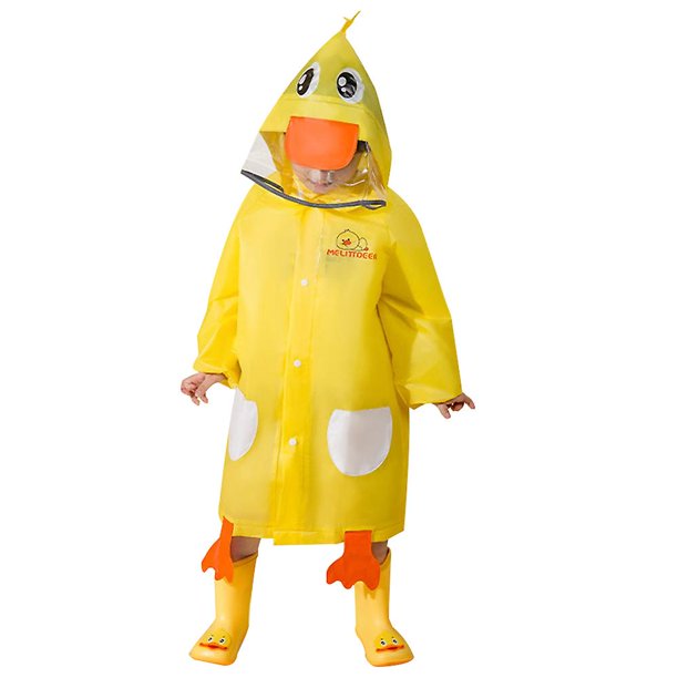 xl Chubasquero amarillo para niños, chubasquero con estampado de animales bonitos, chubasquero grueso de una pieza, chubasquero plegable