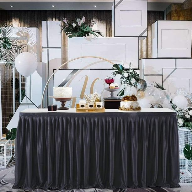 Black Table Skirts for Rectangle Tables 6ft Polyester Table Skirt
