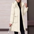 thumbnail image 3 of XPMWRP Women's Quilted Puffer Thickened Hooded Jacket Casual Cinched Waist Zipper Long Coat Solid Color Winter Warm Outerwear with Pockets White XXL, 3 of 7