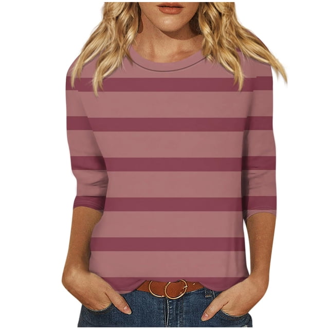 Birdeem Blouse pour Femmes Mode Blouses Amples Rayées Imprimées T-Shirt Manches 3/4 Col Rond
