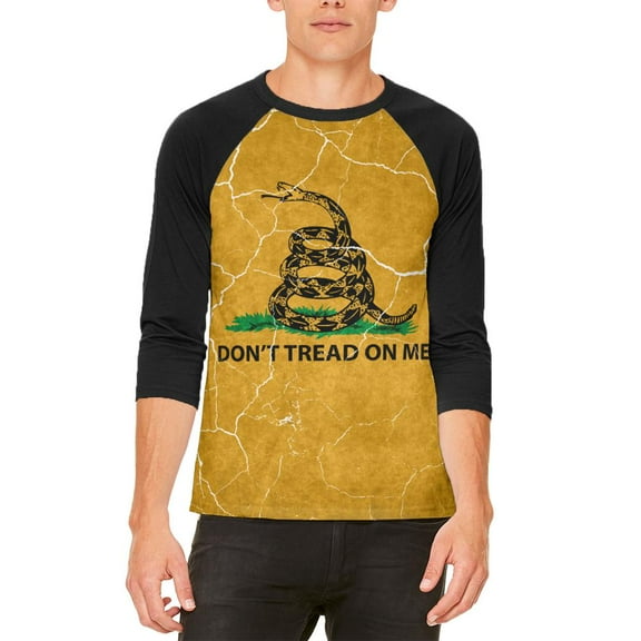 Distressed Gadsden Flag Mens Raglan T Shirt White-Black X-LG