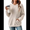 thumbnail image 3 of Sudadera Informal con Capucha y Bolsillo Frontal de Larga con Cordón para Mujer Crema L, 3 of 10