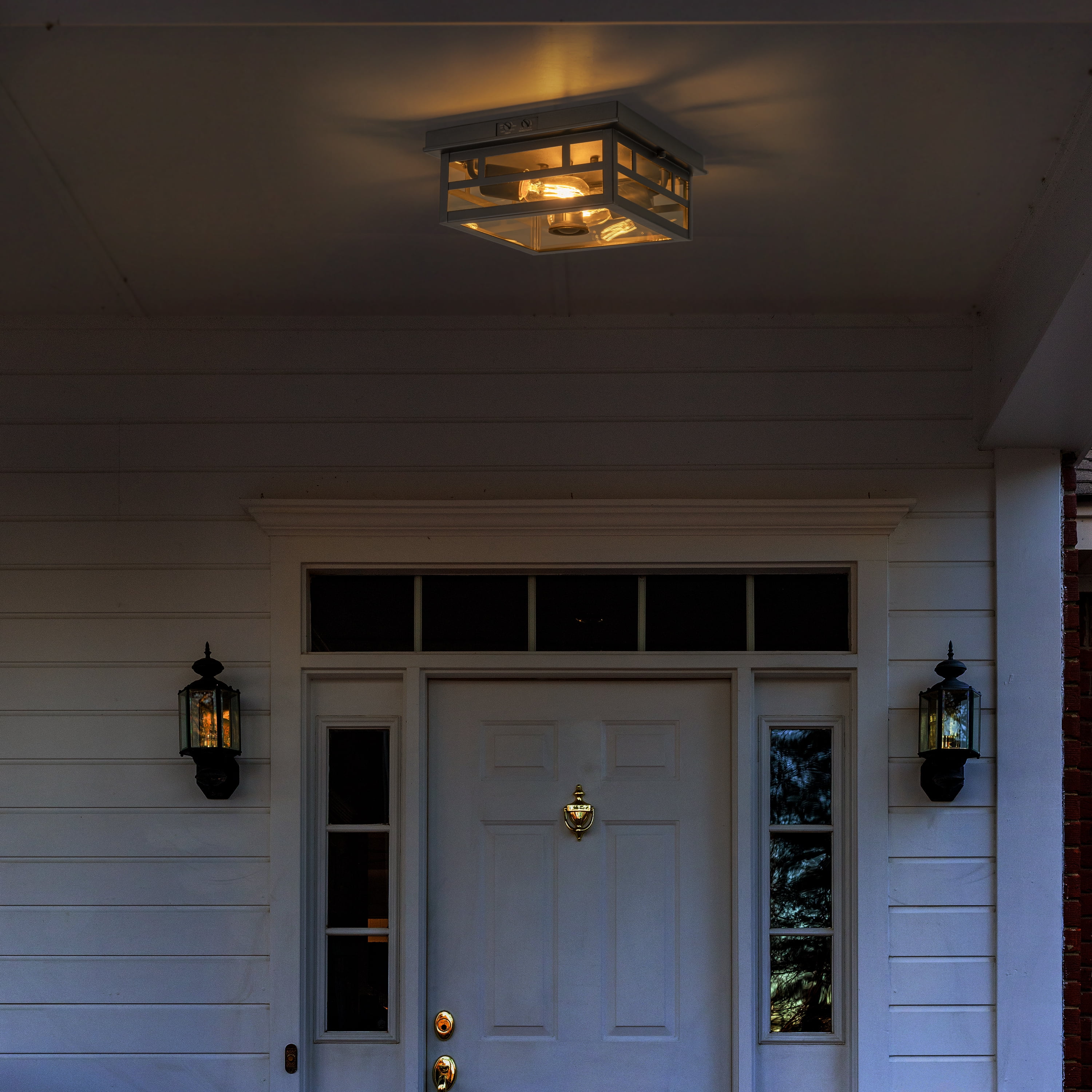 C Cattleya Motion Sensor Dusk to Dawn Outdoor Flush Mount Ceiling Light with Clear Glass Shade