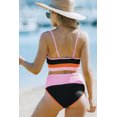 thumbnail image 1 of ABPHQTO Bañador de talle alto acanalado con bloques de colores y tirantes finos negros para mujer, 1 of 5