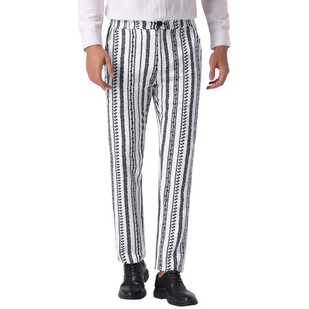 Pantalones de patrón irregular Inspire Chic para hombre, pantalones de frente plano en bloque de color, rayas 38 blanco