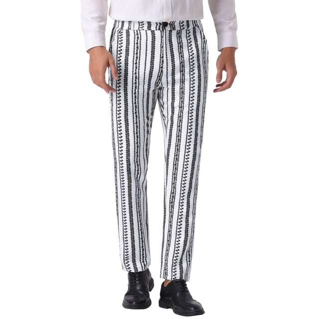 Pantalones de patrón irregular Inspire Chic para hombre, pantalones de frente plano en bloque de color, rayas 38 blanco
