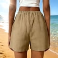 thumbnail image 5 of UVEASISHA Womens Linen Shorts Drawstring Elastic Waist Beach Vacation Short Pants Trendy Summer Shorts with Pockets Brown L, 5 of 9
