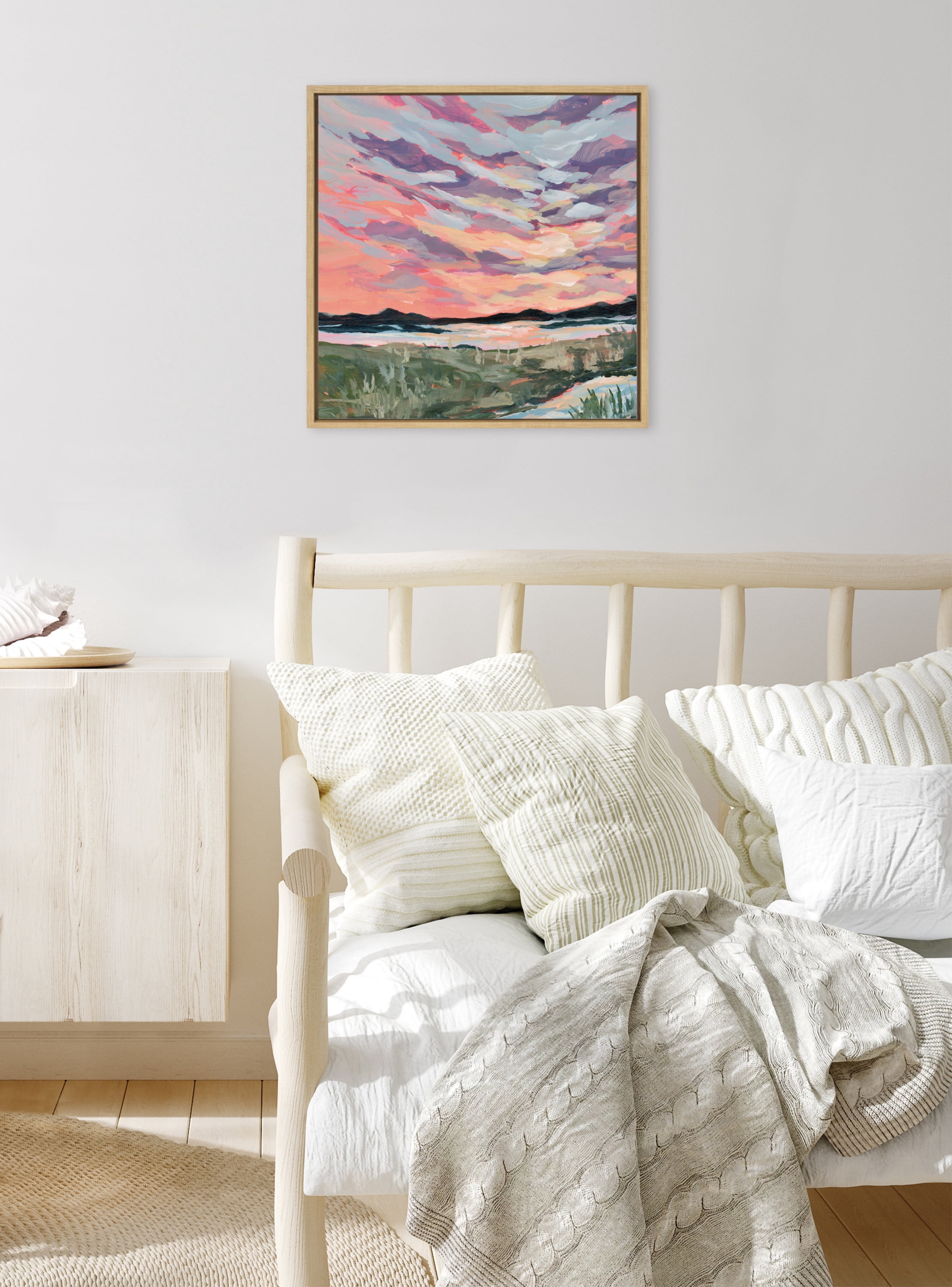 Birch Harbor Sylvie Mississippi Framed Canvas Wall Art by Emily Kenney, 22x22 Natural, Coastal Beach Landscape Art