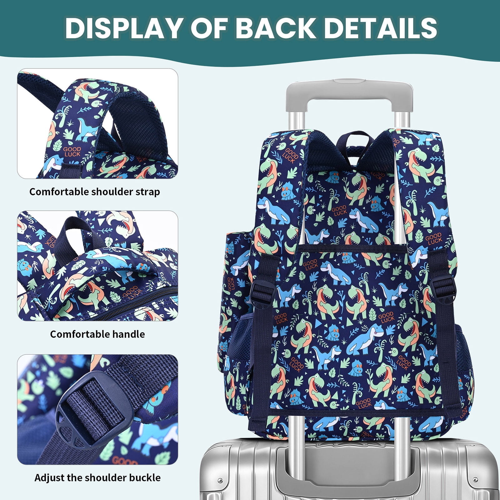 Burufy Kids School Backpack Set for Boys, 3-in-1 School Bag with Lunch Bag & Pencil Case for Primary Middle Students- Green