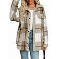 thumbnail image 2 of Womens Fall Flannel Shackets Plaid Button Down Jacket Casual Long Sleeve Fleece Shirt with Pockets Light Khaki XL, 2 of 8