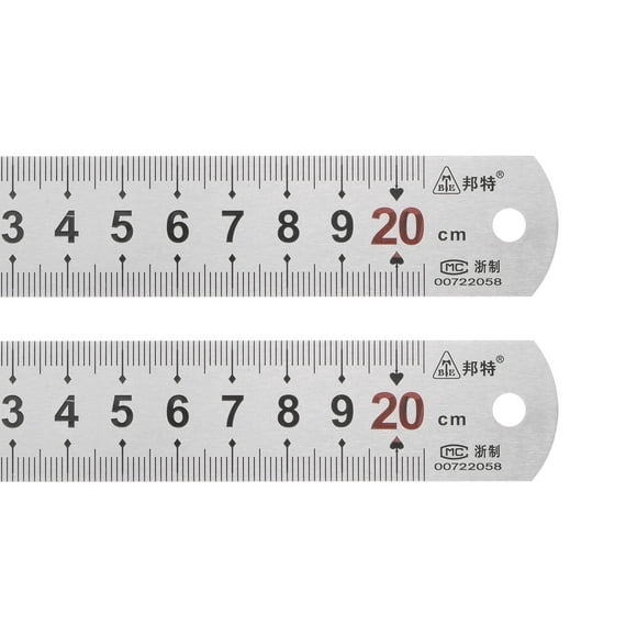 Uxcell 2pack Stainless Steel Ruler, 8" Metal Rulers 1" Wide Inch and Metric Graduation