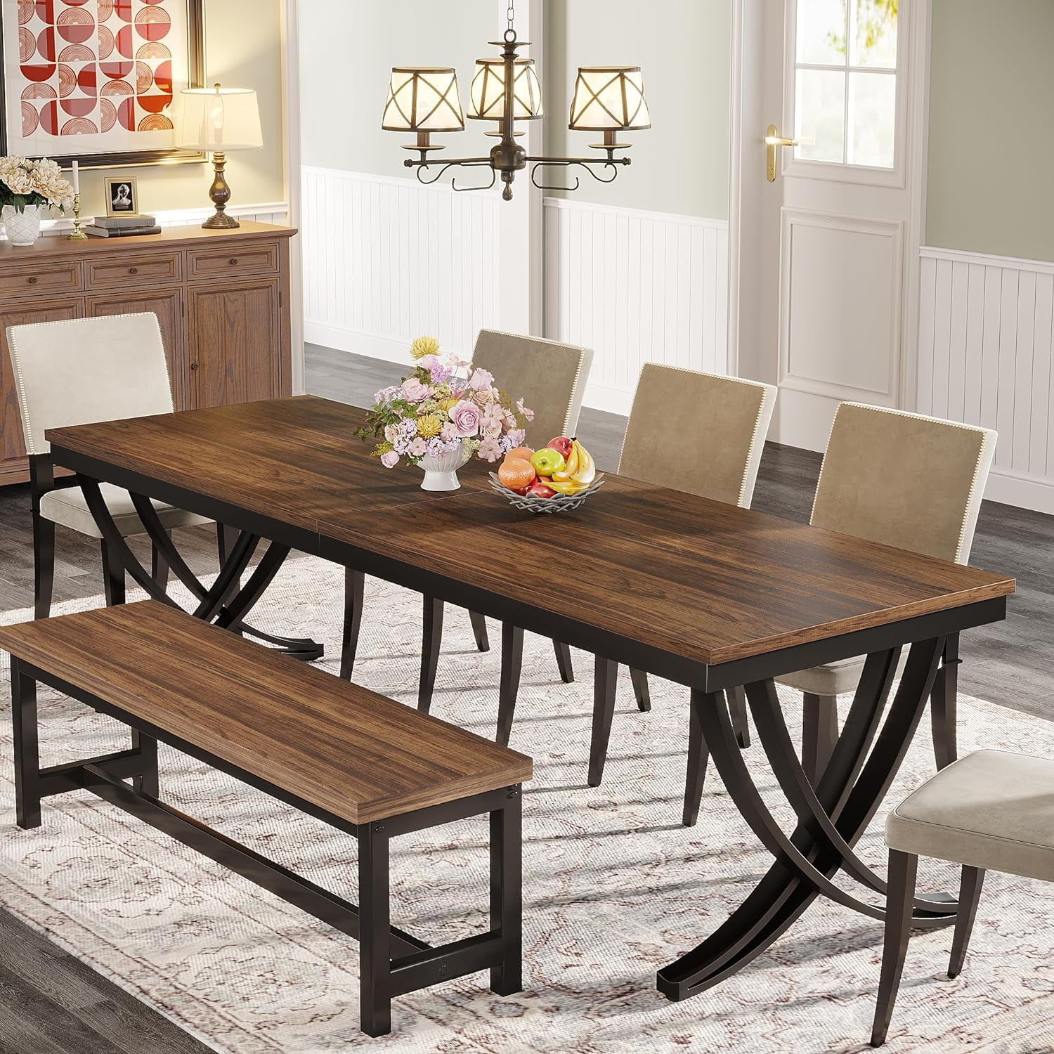 Tribesigns Dining Table for 6-8 People, 78 inch Large Wood Farmhouse Dinner Table with Heavy Duty Metal Legs and Wooden Top (Only Table)