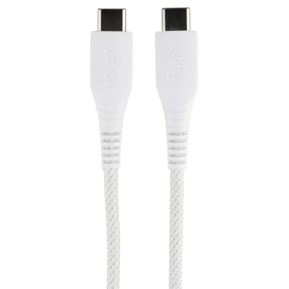 onn 3' Braided USB-C to USB-C Cable, White