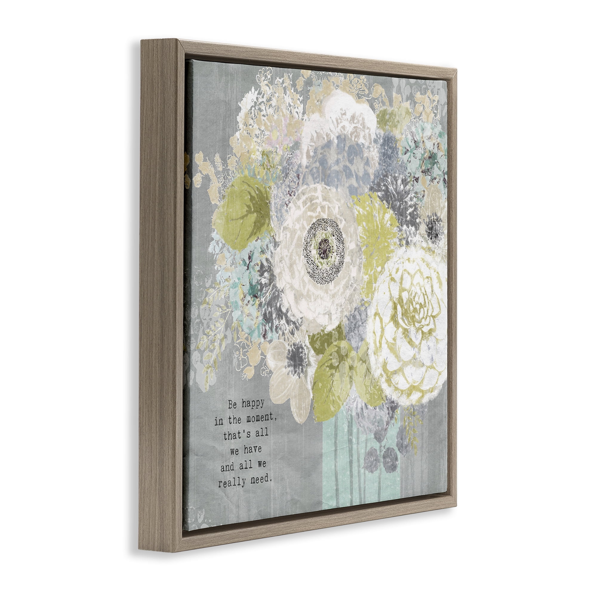 Stupell Industries Happy In The Moment Brown Framed Floater Canvas Wall Art, design by Suzanne Nicoll