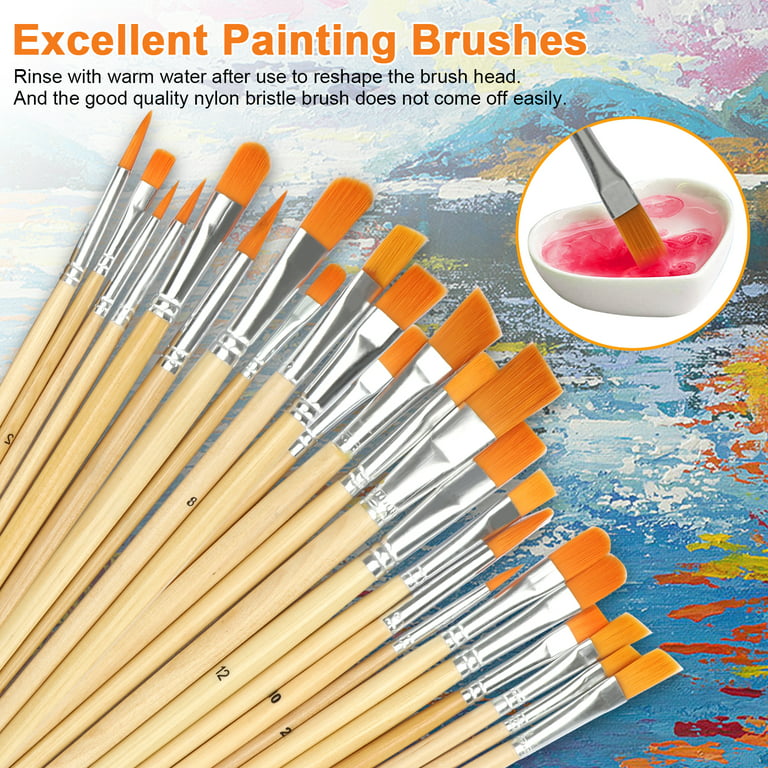 Acrylic Paint Brush Set, TSV 24 Pcs Nylon Hair Brushes for All Purpose Oil  Watercolor Painting Miniature Detail Painting Artist Professional Painting 