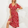 thumbnail image 2 of Vedolay Plus Size Dresses Womens Short Sleeve Floral High Low V-Neck Flowy Party Long Maxi Dress,Red S, 2 of 5