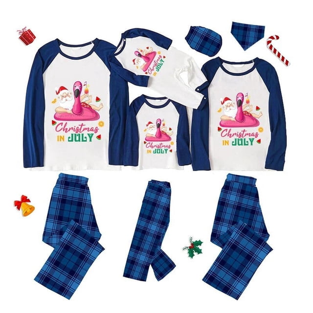 Pijamas familiares navideños a juego, conjuntos de pijamas navideños en julio, flamenco, Santa, Verde