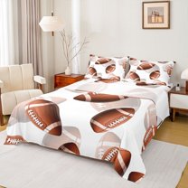 Homewish Sport Football 4-Piece Full Size Sheets For Children Teens Adults,Ball Game Bed Sheets,Gamer Rugby Lightweight Sheet Sets,Ultra Soft Home Decor