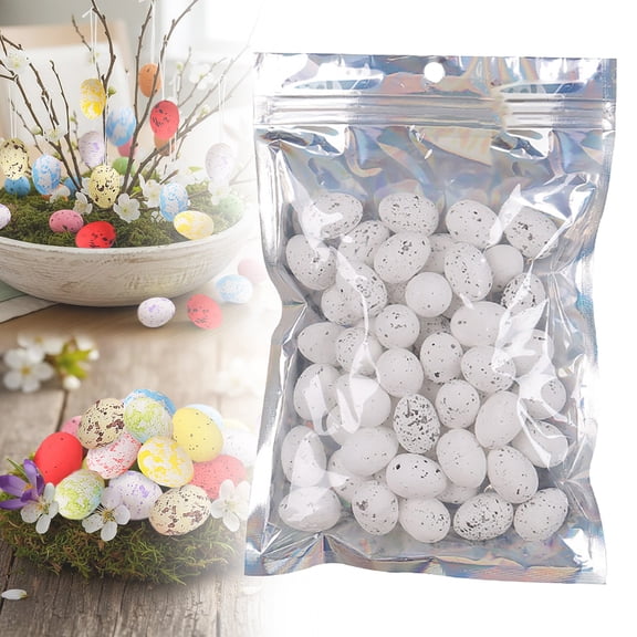 FXMLRLK50 Pieces Decorative Easter Eggs Easter Mini Eggs Pastel Easter Eggs Foam Speckled Eggs Easter Bird Eggs for Basket Fillers Spring Party Favors Home Centerpiece Decor(White)