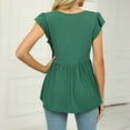 thumbnail image 3 of Kadahis Women T Shirts Loose Casual Short Sleeve V Neck Top Lotus Leaf Sleeves Solid T-Shirt, 3 of 5
